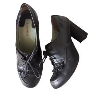 Y2K Max Studio Black Leather Kiltie Lace-Up Block Heel Pumps Size 8M
